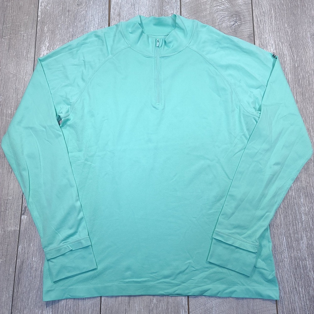 Fabletics Pullover Men XL Mint Green Quarter Zip Thumbhole Activewear Top